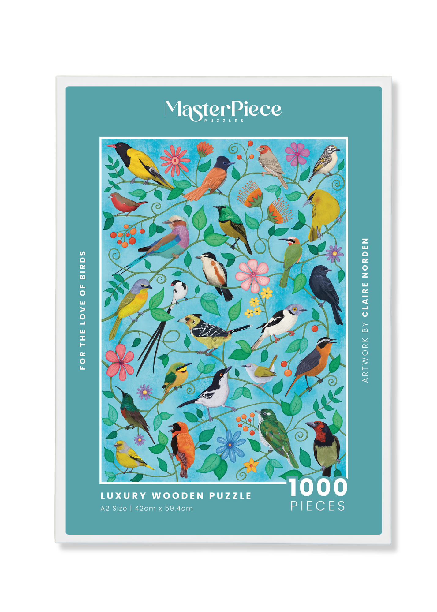For The Love Of Birds is a MasterPiece wooden jigsaw puzzle that features South Africa's garden birds. The African Paradise Flycatcher, Crested Barbet and Black Headed Oriole are just some of the 24 different species you can spot in this eye-catching puzzle! Precision-cut from 3mm thick wood and expertly printed, our MasterPiece puzzles offer a tactile and satisfying puzzling experience like no other. They are perfect for art lovers, proud South Africans, tourists and anyone looking for a thoughtful gift.