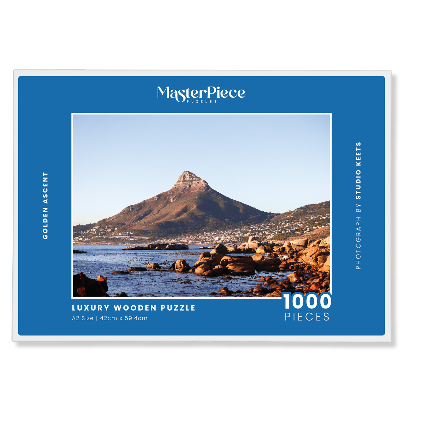 Golden Ascent is a MasterPiece wooden jigsaw puzzle that features the golden glow of Cape Town’s most iconic peak. Precision-cut from 3mm thick wood and expertly printed, our MasterPiece puzzles offer a tactile and satisfying puzzling experience like no other. They are perfect for art lovers, proud South Africans, tourists and anyone looking for a thoughtful gift. 