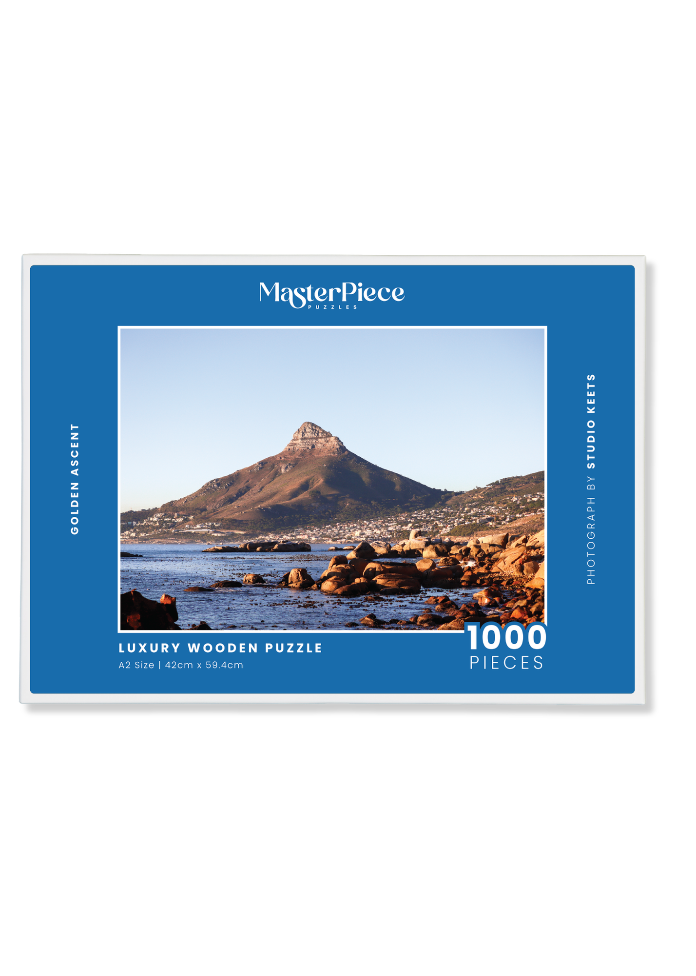 Golden Ascent is a MasterPiece wooden jigsaw puzzle that features the golden glow of Cape Town’s most iconic peak. Precision-cut from 3mm thick wood and expertly printed, our MasterPiece puzzles offer a tactile and satisfying puzzling experience like no other. They are perfect for art lovers, proud South Africans, tourists and anyone looking for a thoughtful gift. 