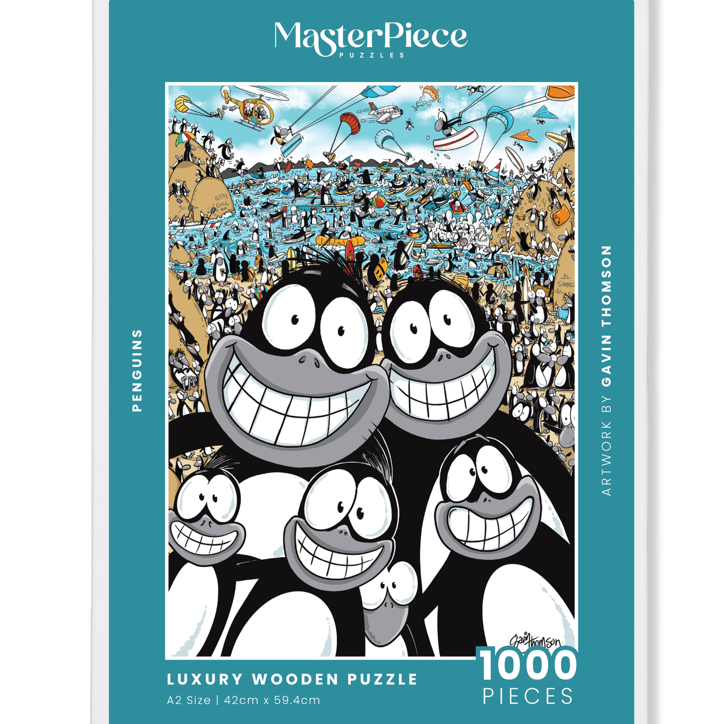 Penguins is a MasterPiece wooden jigsaw puzzle that features Boulders Beach, home to some of South Africa's most beloved residents, the African penguin. Precision-cut from 3mm thick wood and expertly printed, our MasterPiece puzzles offer a tactile and satisfying puzzling experience like no other. They are perfect for art lovers, proud South Africans, tourists and anyone looking for a thoughtful gift.