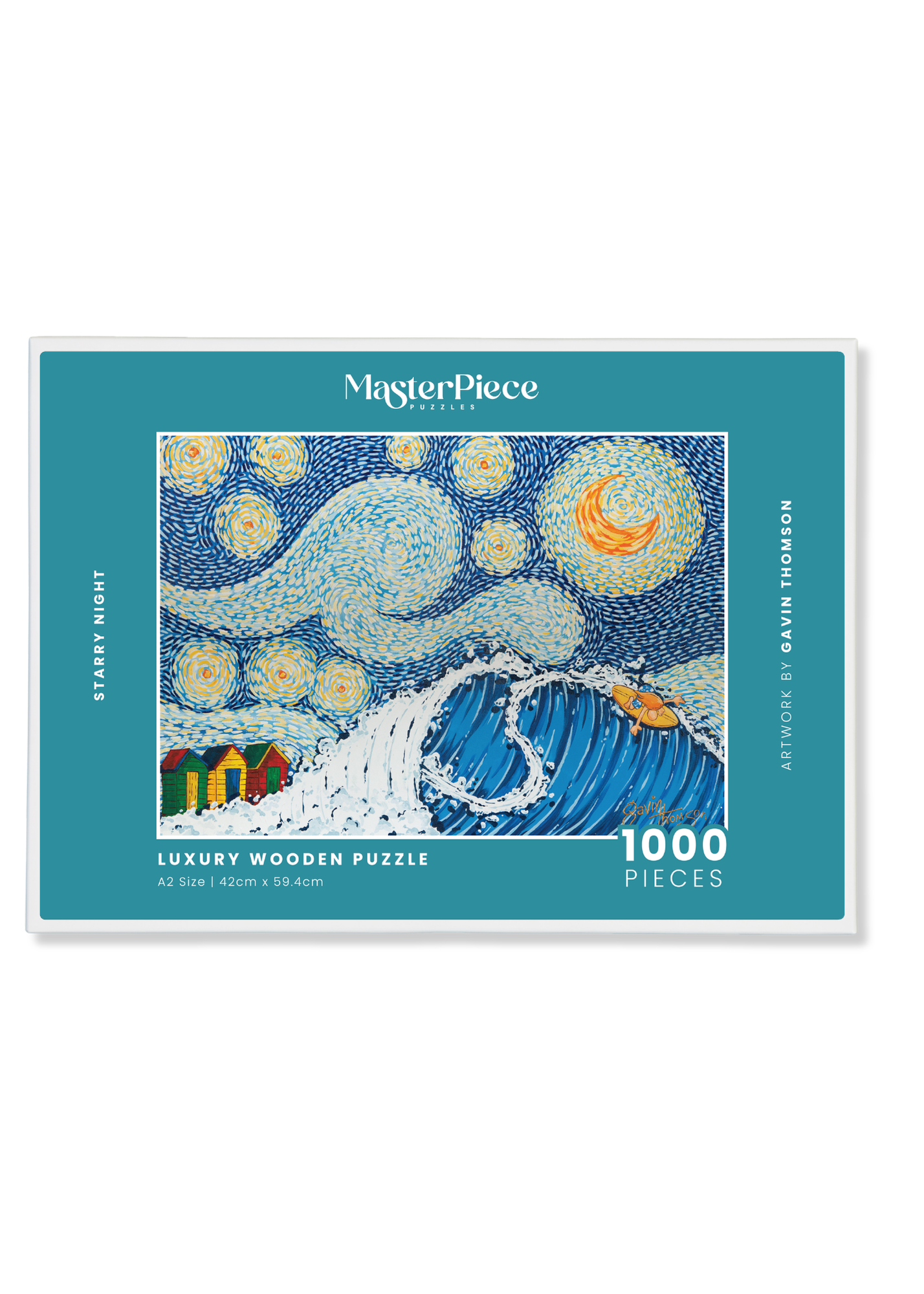 Gavin’s Starry Night brings Muizenberg to your table. One surfer carving a wave under Van Gogh’s swirling sky, with three bright and colourful beach huts in the background.

This is a meditative and visually captivating puzzle, perfect for framing once complete. If you love Muizenberg, surfing or South African coast lines, this is your next puzzle.&nbsp;

Artist: Gavin Thomson. Gavin Thomson is a South African artist with a real feel for character, colour and storytelling. His work makes great prints and ev