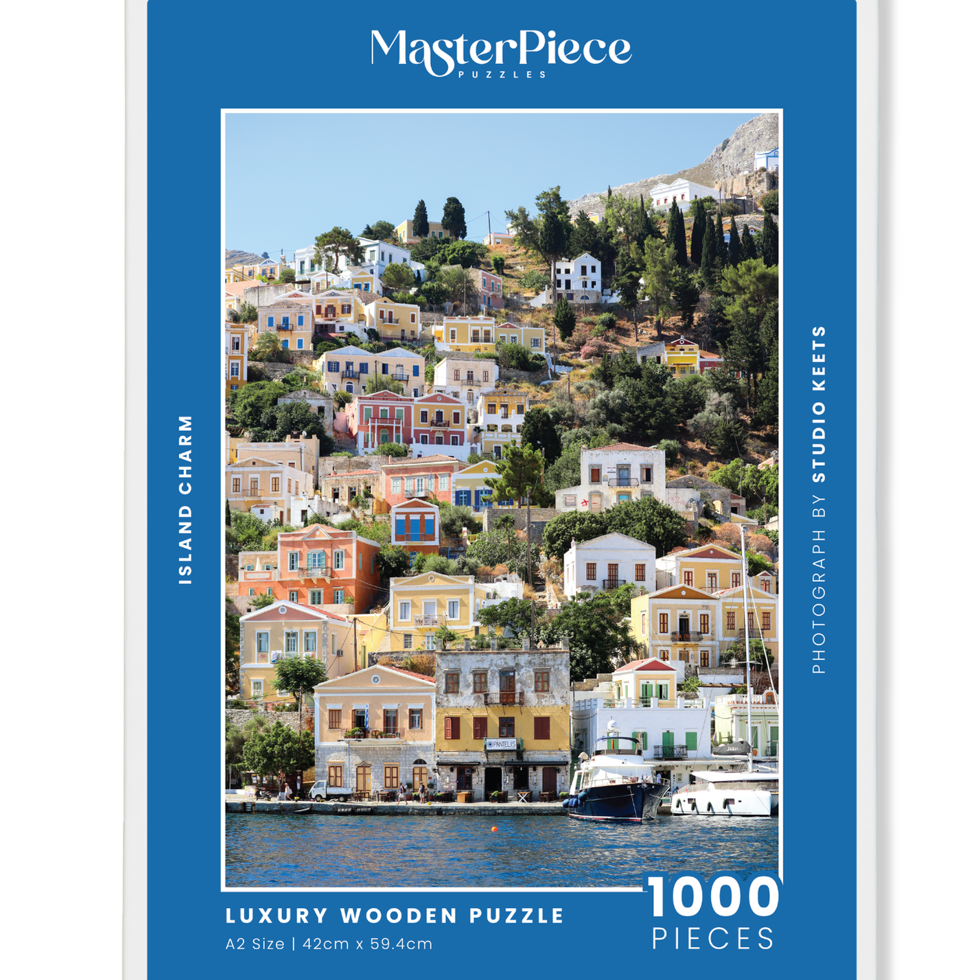 Island Charm is a MasterPiece wooden jigsaw puzzle that captures the early morning view on the ferry to Symi Island in Greece, where rows of the recognisable pastel-coloured houses rise from the harbour, each one with a better view than the next. Precision-cut from 3mm thick wood and expertly printed, our MasterPiece puzzles offer a tactile and satisfying puzzling experience like no other. They are perfect for travelers, Greece lovers and anyone looking for a thoughtful gift.   