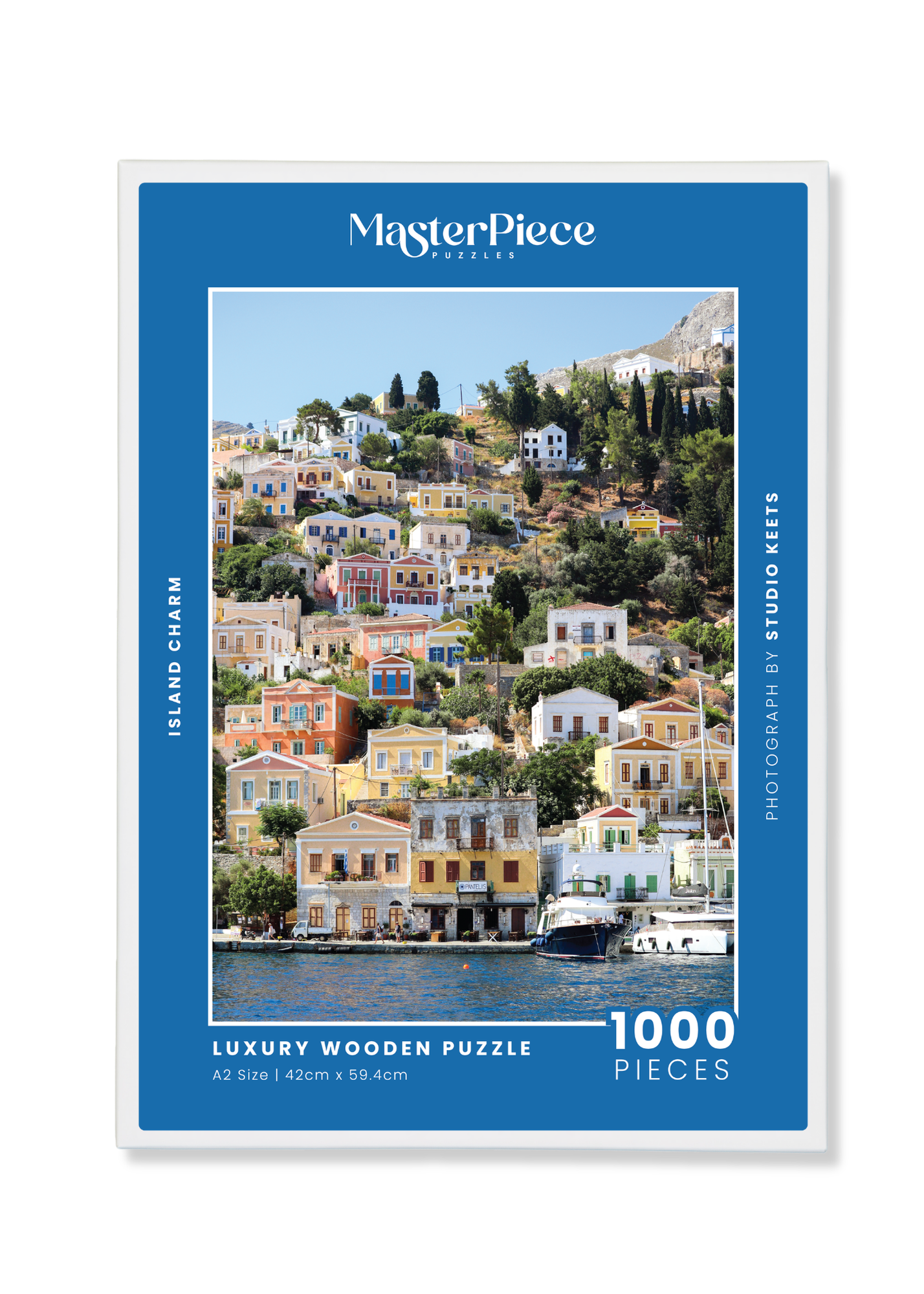Island Charm is a MasterPiece wooden jigsaw puzzle that captures the early morning view on the ferry to Symi Island in Greece, where rows of the recognisable pastel-coloured houses rise from the harbour, each one with a better view than the next. Precision-cut from 3mm thick wood and expertly printed, our MasterPiece puzzles offer a tactile and satisfying puzzling experience like no other. They are perfect for travelers, Greece lovers and anyone looking for a thoughtful gift.   