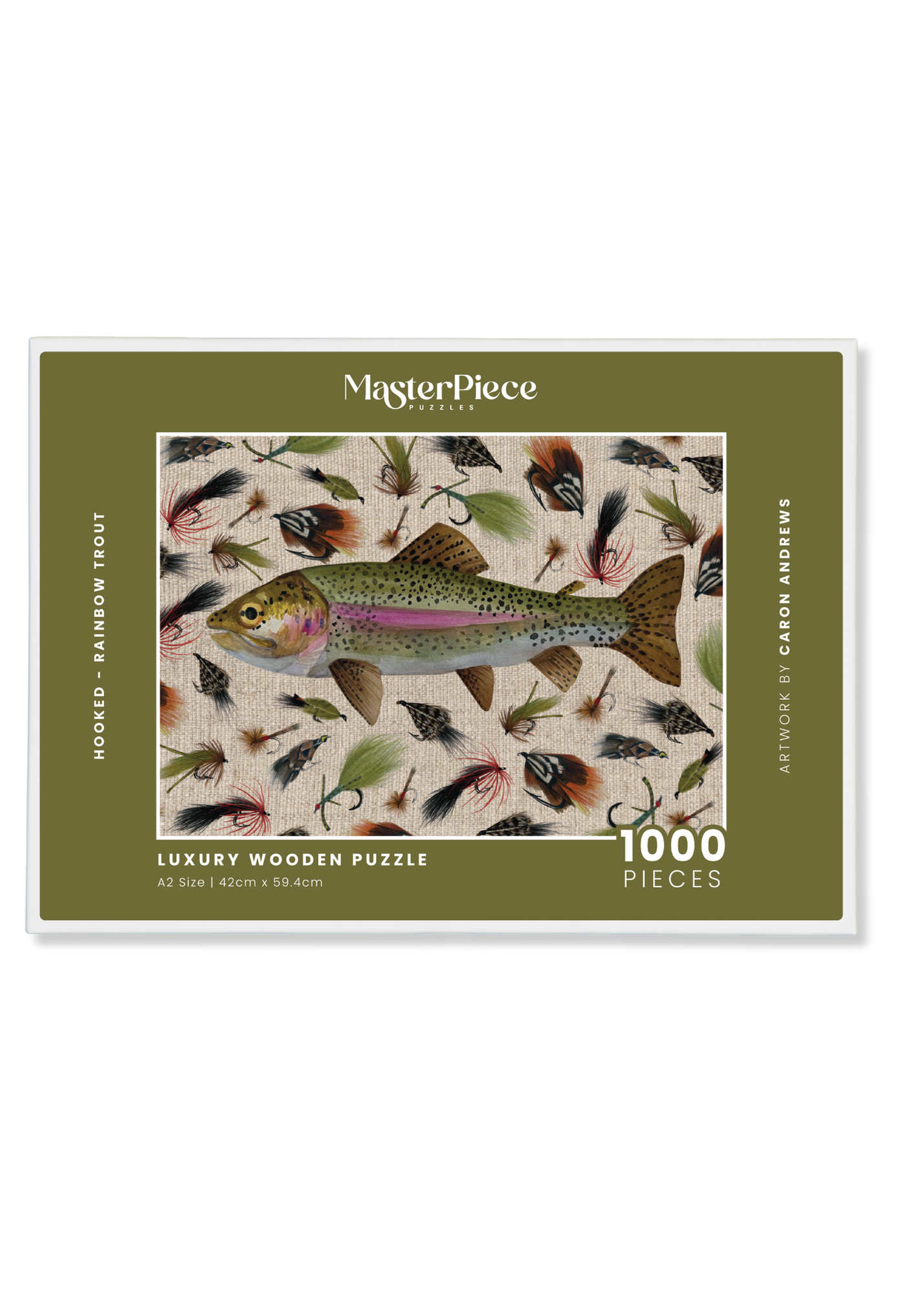 Hooked - Rainbow Trout is a MasterPiece wooden jigsaw puzzle that celebrates the art of fly fishing! Precision-cut from 3mm thick wood and expertly printed, our MasterPiece puzzles offer a tactile and satisfying puzzling experience like no other. This puzzle is perfect for fly fishing lovers and anyone looking for a thoughtful gift.