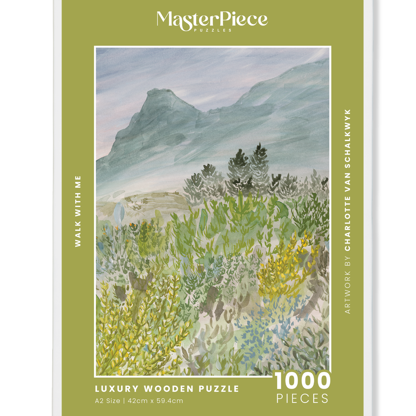Walk With Me is a MasterPiece wooden jigsaw puzzle that captures the slowness of time spent in nature, showing the diversity and natural beauty of the area. This artwork is an ode to Tulbagh’s beautiful fynbos landscapes.  Precision-cut from 3mm thick wood and expertly printed, our MasterPiece puzzles offer a tactile and satisfying puzzling experience like no other. They are perfect for art lovers, nature enthusiasts and anyone looking for a thoughtful gift.