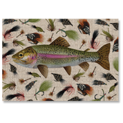 MasterPiece luxury wooden puzzle of a Rainbow trout watercolour and pencil artwork by Caron Andrews. Great for gifting for men who love flyfishing!