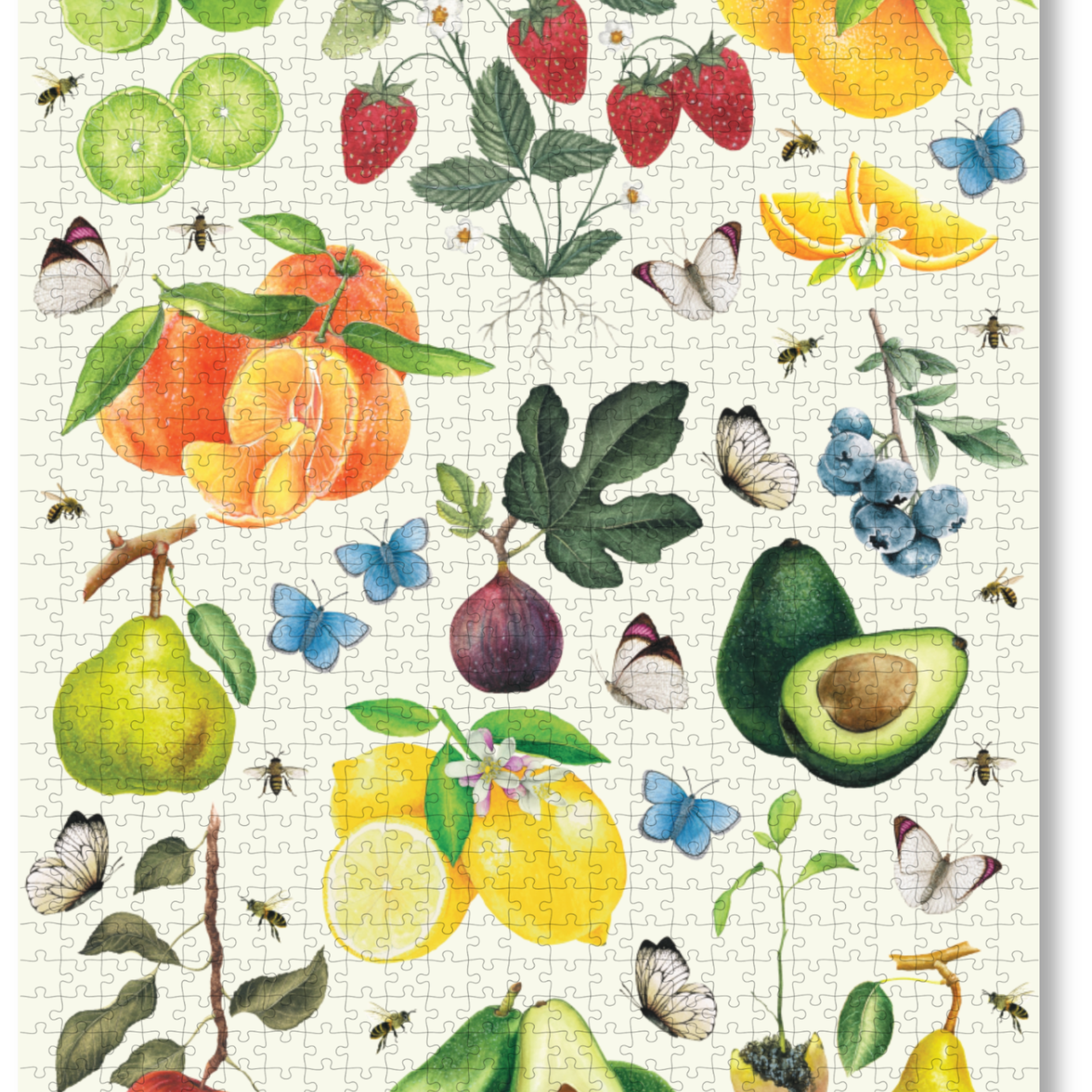 MasterPiece luxury wooden puzzle of Libby Bell watercolour artwork of fruits, bees and butterflies.