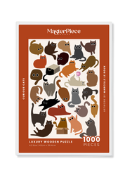 Curious Cats is a MasterPiece wooden jigsaw puzzle featuring a delightful collection of curious cats in various poses and playful scenes. This charming puzzle is a must-have for cat lovers! Precision-cut from 3mm thick wood and expertly printed, our MasterPiece puzzles offer a tactile and satisfying puzzling experience like no other. like no other. This puzzle is perfect for 'crazy cat ladies', art lovers and anyone looking for a thoughtful gift.