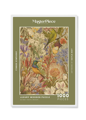 Fynbos Symphony is a MasterPiece wooden jigsaw puzzle that features a stunning nature-inspired illustration that is rich with diverse flora and fauna. Soft, earthy tones create a vintage botanical aesthetic, while vibrant birds and delicate insects bring the scene to life. Precision-cut from 3mm thick wood and expertly printed, our MasterPiece puzzles offer a tactile and satisfying puzzling experience like no other. They are perfect for art lovers, bird lovers and anyone looking for a thoughtful gift.