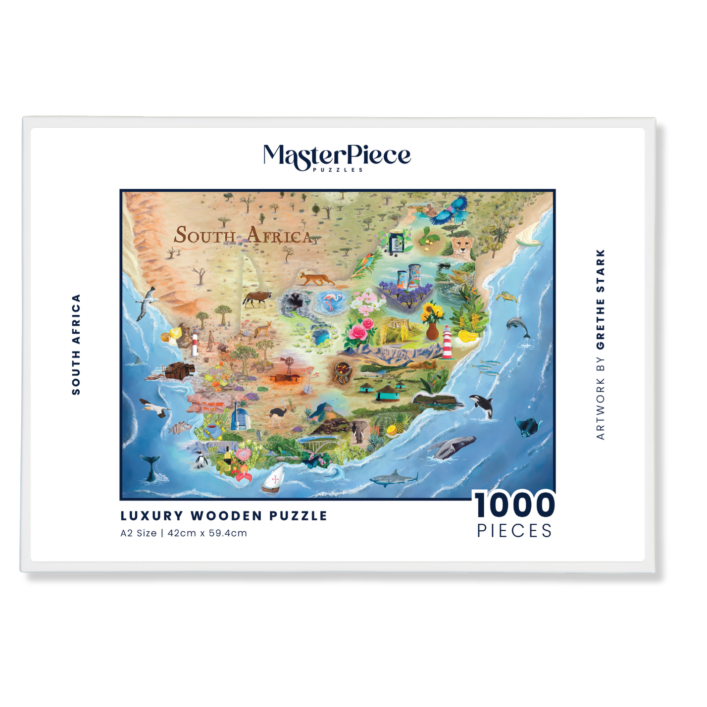South Africa is a MasterPiece wooden jigsaw puzzle that brings together the landscapes, wildlife and iconic landmarks that make our country so special. From waves to wild bushveld to colourful flora and familiar scenes, each detail celebrates the richness of Mzansi. This is home.