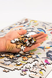 A premium wooden jigsaw puzzle that features 68 bird species, hand drawn by Matthew Bell. Perfect for wildlife lovers, bird enthusiasts and gift buyers.