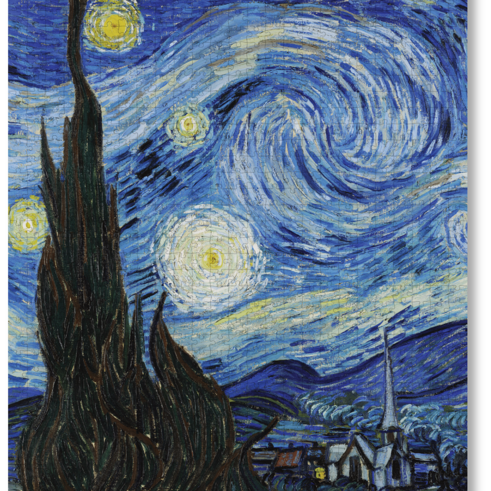 The Starry Night is a MasterPiece wooden jigsaw puzzle of one of Vincent Van Gogh's most famous paintings that depicts a swirling night sky filled with vibrant stars and a luminous crescent moon, set above the quiet village of Saint-Rémy-de-Provence. Precision-cut from 3mm thick wood and expertly printed, our MasterPiece puzzles offer a tactile and satisfying puzzling experience like no other. They are perfect for classic art lovers and anyone looking for a thoughtful gift. 