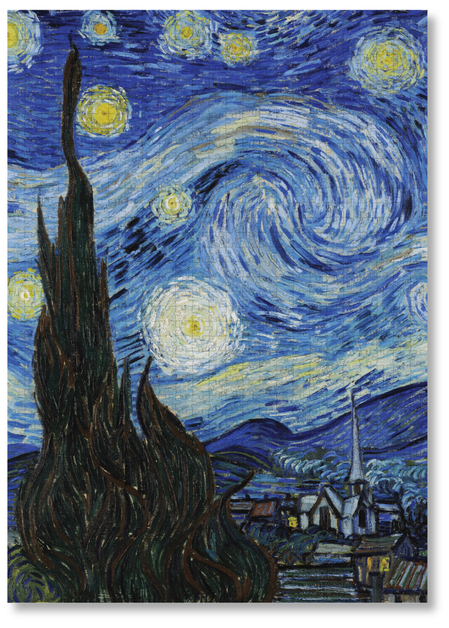 The Starry Night is a MasterPiece wooden jigsaw puzzle of one of Vincent Van Gogh's most famous paintings that depicts a swirling night sky filled with vibrant stars and a luminous crescent moon, set above the quiet village of Saint-Rémy-de-Provence. Precision-cut from 3mm thick wood and expertly printed, our MasterPiece puzzles offer a tactile and satisfying puzzling experience like no other. They are perfect for classic art lovers and anyone looking for a thoughtful gift. 