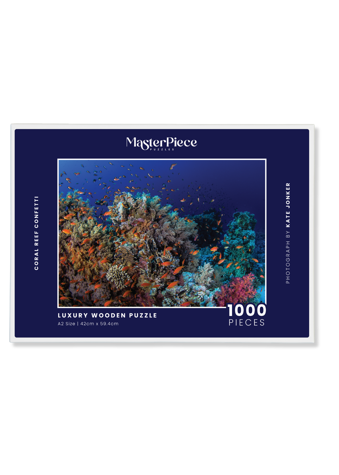 Coral Reef Confetti is a MasterPiece wooden jigsaw puzzle that features a beautiful underwater photograph of a coral reef swarmed by swimming fish.

Precision-cut from 3mm wood and expertly printed, our MasterPiece puzzles offer a tactile and satisfying puzzling experience like no other. They are perfect for ocean lovers, nature enthusiasts and anyone looking for a thoughtful gift. 