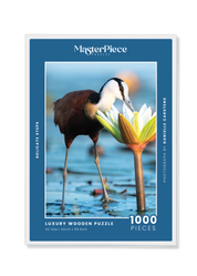 A wooden jigsaw puzzle featuring a photograph of an African Jacana. Perfect for wildlife lovers, birders, nature enthusiasts and gift buyers.