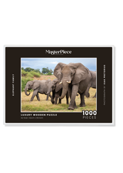 Elephant Family is a wooden jigsaw puzzle featuring a photograph of a herd of elephants.  Perfect for wildlife lovers, nature enthusiasts and gift givers.