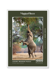 A wooden jigsaw puzzle featuring a striking photograph of an elephant. Perfect for wildlife lovers, nature enthusiasts and anyone looking for a unique gift. 
