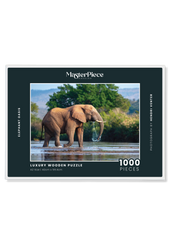 A wooden jigsaw puzzle featuring a photograph of an elephant bull. Perfect for wildlife lovers, nature enthusiasts and anyone looking for a thoughtful gift.
