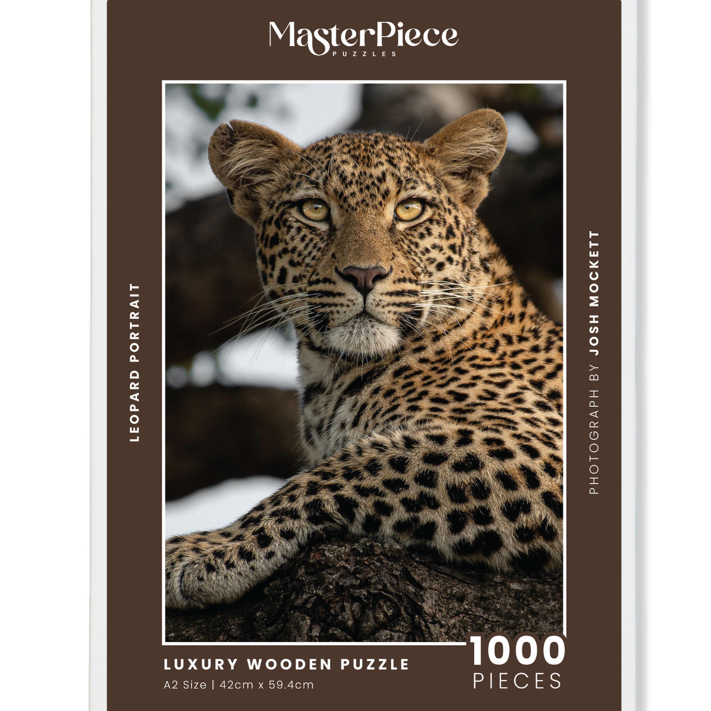 Leopard Portrait is a MasterPiece wooden jigsaw puzzle that features a beautiful portrait photograph of a leopard.

Precision-cut from 3mm thick wood and expertly printed, our MasterPiece puzzles offer a tactile and satisfying puzzling experience like no other. They are perfect for wildlife lovers, nature enthusiasts and anyone looking for a thoughtful gift.