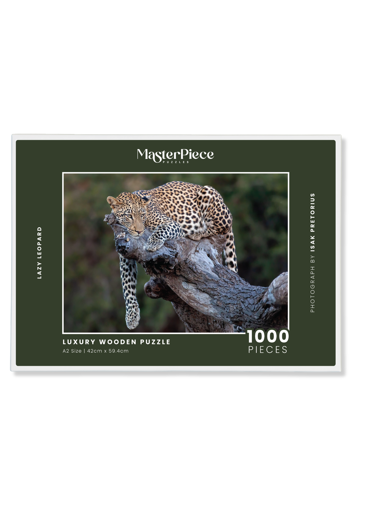 Lazy Leopard is a MasterPiece wooden jigsaw puzzle featuring a beautiful photograph of a leopard lounging over a branch of a tree.

Precision-cut from 3mm thick wood and expertly printed, our MasterPiece puzzles offer a tactile and satisfying puzzling experience like no other. They are perfect for wildlife lovers, nature enthusiasts and anyone looking for a thoughtful gift.