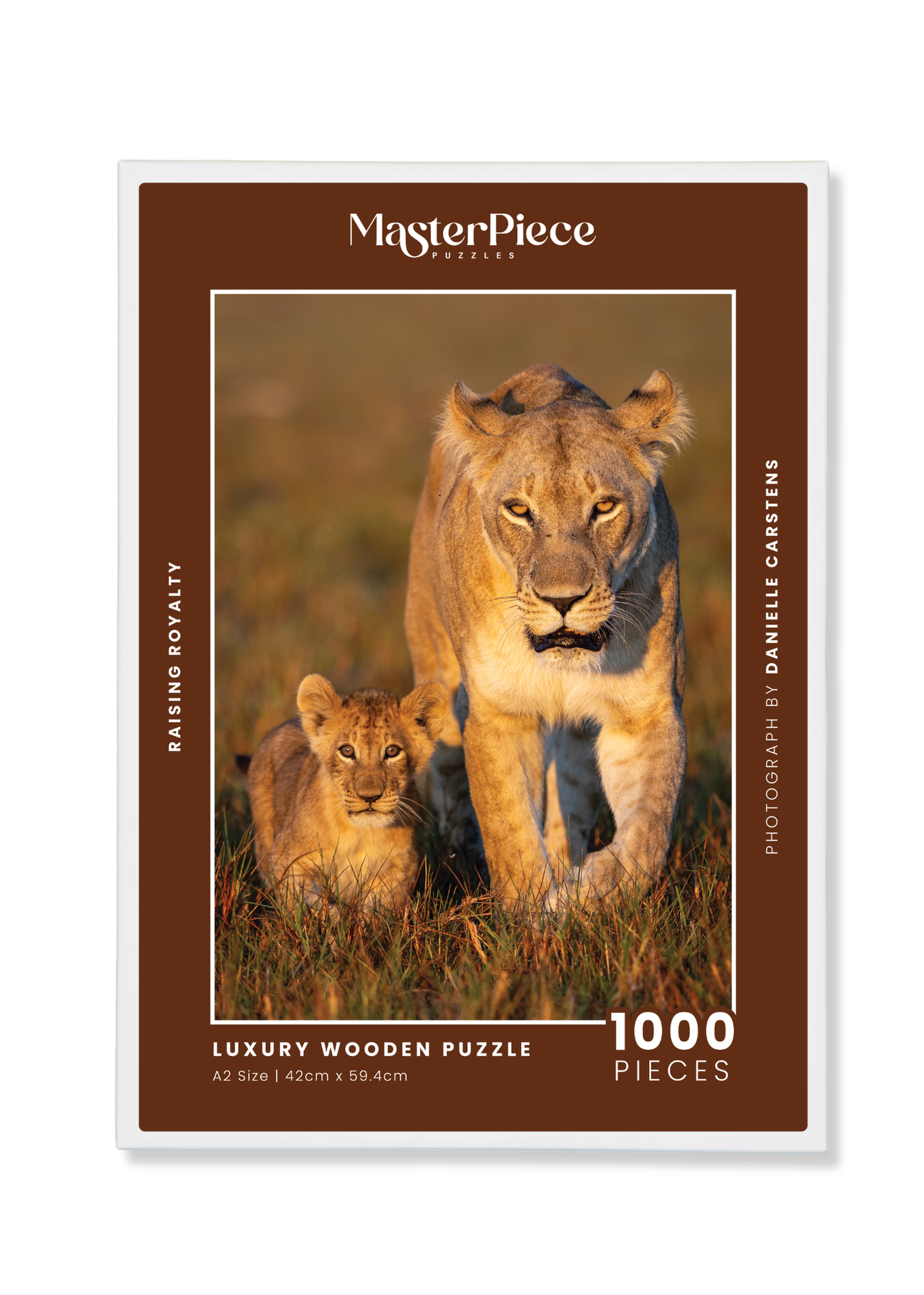 Raising Royalty is  MasterPiece wooden jigsaw puzzle that features a beautiful photograph of a lioness and her cub.

Precision-cut from 3mm wood and expertly printed, our MasterPiece puzzles offer a tactile and satisfying puzzling experience like no other. They are perfect for wildlife lovers, nature enthusiasts and anyone looking for a thoughtful gift.