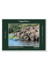 Thirsty Herd is a MasterPiece wooden jigsaw puzzle that features a beautiful photograph of a herd of elephants drinking together at a watering hole.

Precision-cut from 3mm wood and expertly printed, our MasterPiece puzzles offer a tactile and satisfying puzzling experience like no other. They are perfect for wildlife lovers, nature enthusiasts and anyone looking for a thoughtful gift.