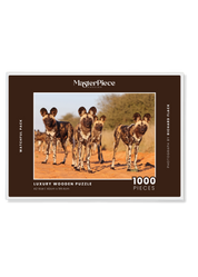 Watchful Pack is a MasterPiece wooden jigsaw puzzle featuring a striking photograph of a pack of wild dogs looking right at you.

Precision-cut from 3mm thick wood and expertly printed, our MasterPiece puzzles offer a tactile and satisfying puzzling experience like no other. They are perfect for wildlife lovers, nature enthusiasts and anyone looking for a thoughtful gift.