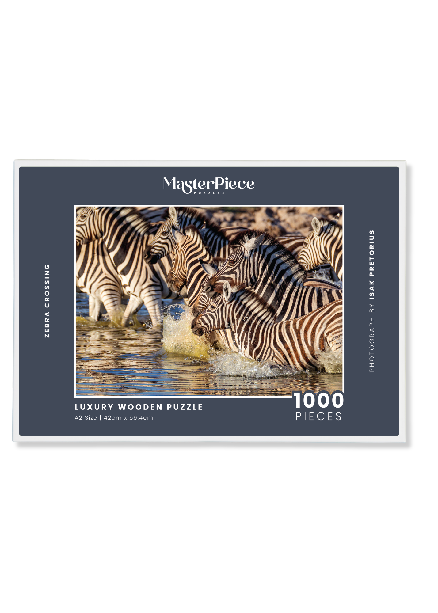 Zebra Crossing is a MasterPiece wooden jigsaw puzzle that features a beautiful photograph of a herd of zebras running through water.

Precision-cut from 3mm wood and expertly printed, our MasterPiece puzzles offer a tactile and satisfying puzzling experience like no other. They are perfect for wildlife lovers, nature enthusiasts and anyone looking for a thoughtful gift.