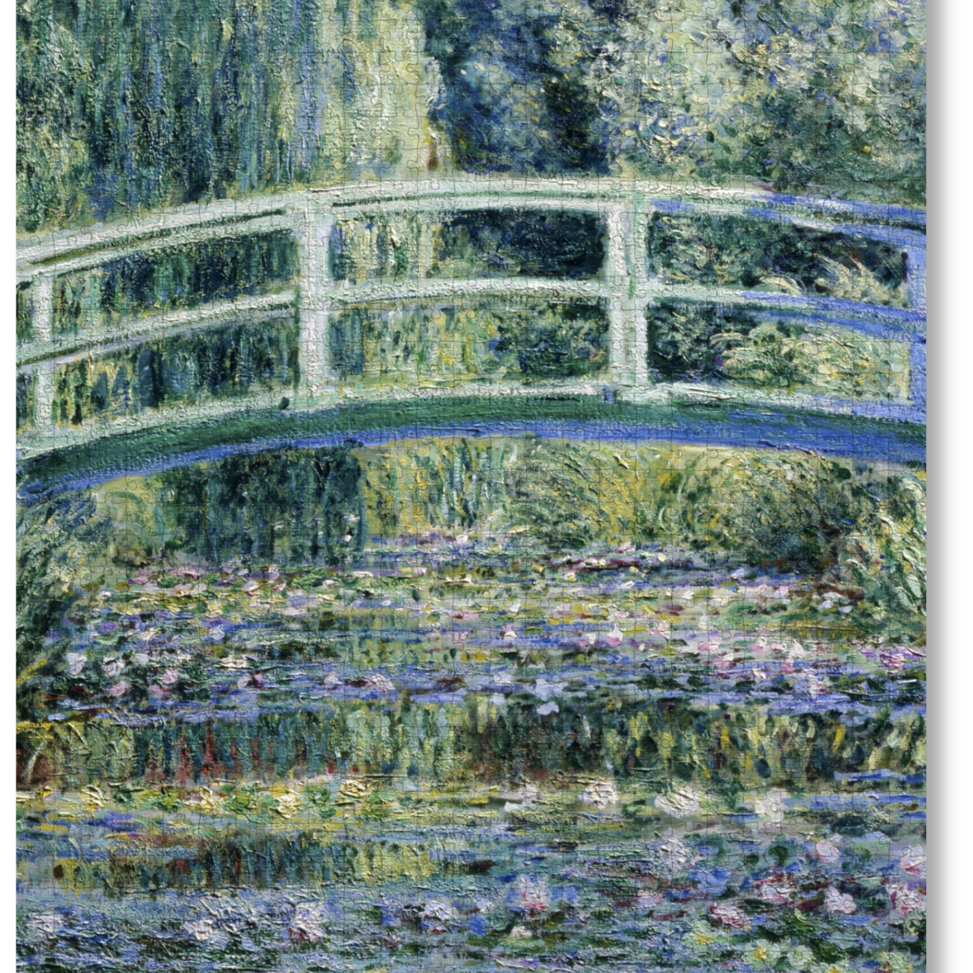 Water Lilies and Japanese Bridge is a MasterPiece wooden jigsaw puzzle of one of Claude Monet’s iconic paintings. This is an Impressionist masterpiece portraying his garden in Giverny. The painting features a serene pond covered in floating water lilies, with a softly arched Japanese bridge overhead. 

Precision-cut from 3mm wood and expertly printed, our MasterPiece puzzles offer a tactile and satisfying puzzling experience like no other. They are perfect for classic art lovers and anyone looking for a tho