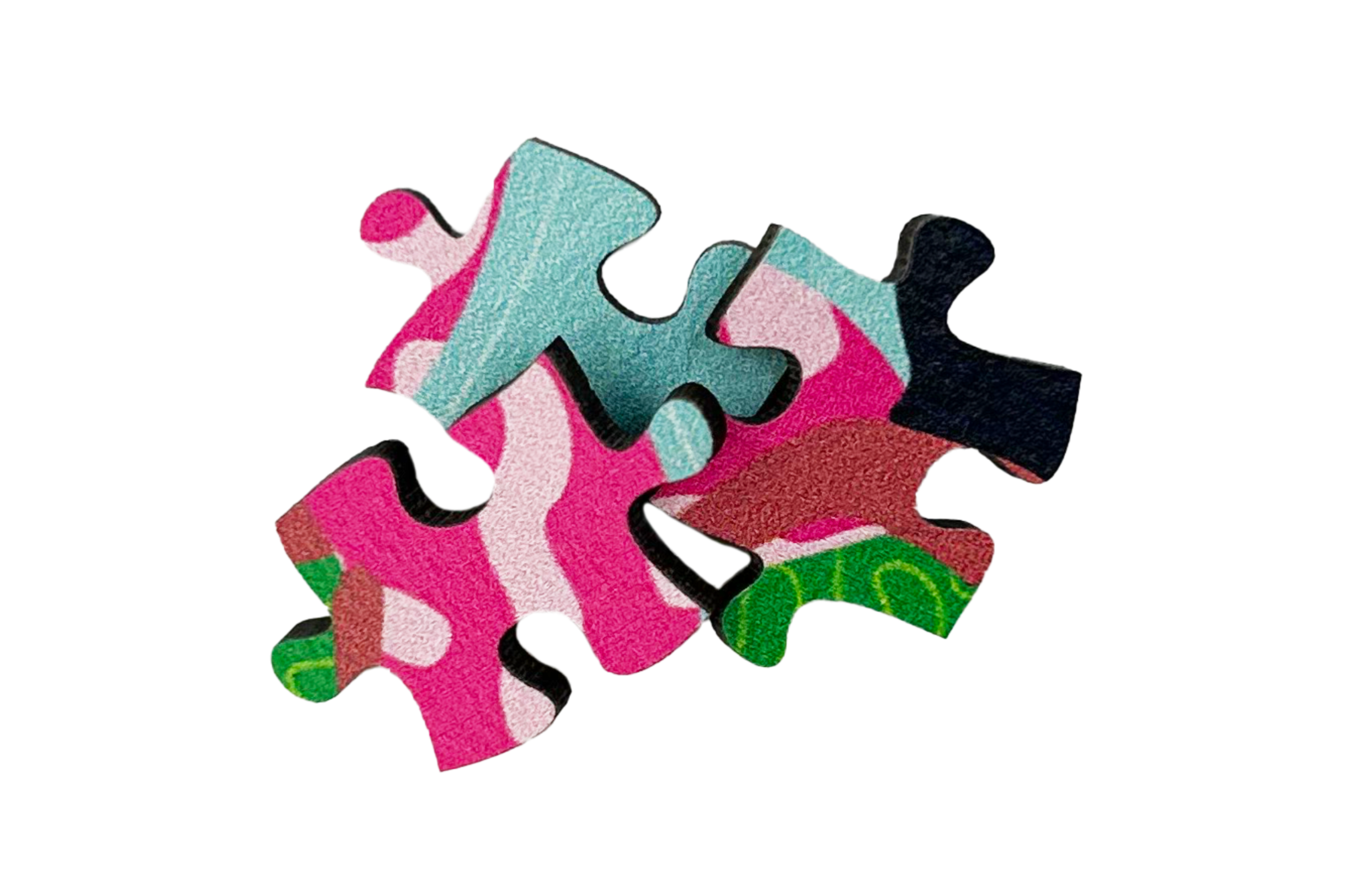 Colorful wooden puzzle pieces on a white background