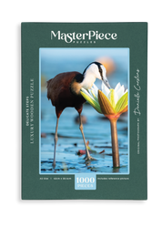 A wooden jigsaw puzzle featuring a photograph of an African Jacana. Perfect for wildlife lovers, birders, nature enthusiasts and gift buyers.