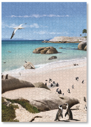 Boulders Beach is a MasterPiece wooden jigsaw puzzle from the African Odyssey poster series designed to showcases Africa’s most iconic natural wonders. Boulders Beach is a haven for African penguins.Precision-cut from 3mm thick wood and expertly printed, our MasterPiece puzzles offer a tactile and satisfying puzzling experience like no other. They are perfect for art lovers, nature enthusiasts and anyone looking for a thoughtful gift.