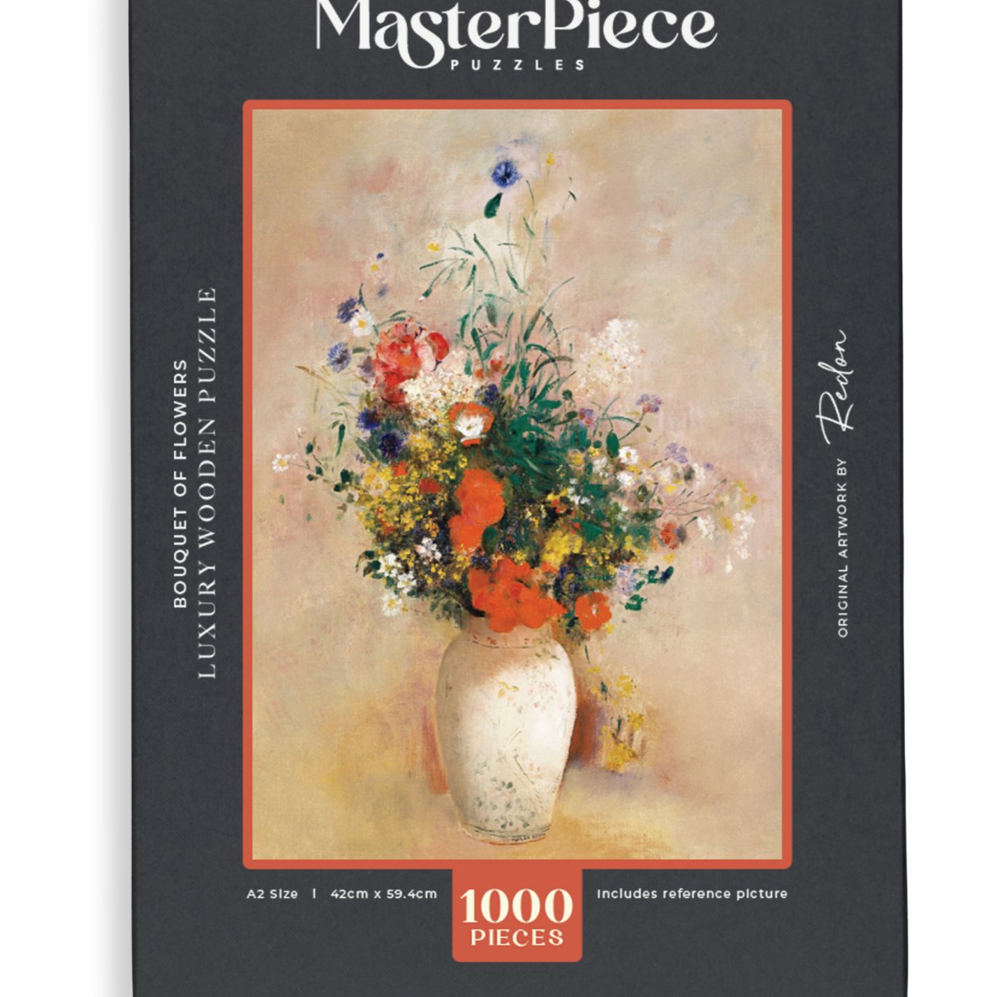 Bouquet of Flowers is a MasterPiece wooden jigsaw puzzle of Odilon Redon’s painting of a colourful floral arrangement. This artwork reflects Redon’s distinct, expressive style.

Precision-cut from 3mm thick wood and expertly printed, our MasterPiece puzzles offer a tactile and satisfying puzzling experience like no other. They are perfect for classic art lovers, floral enthusiasts and anyone looking for a thoughtful gift. 