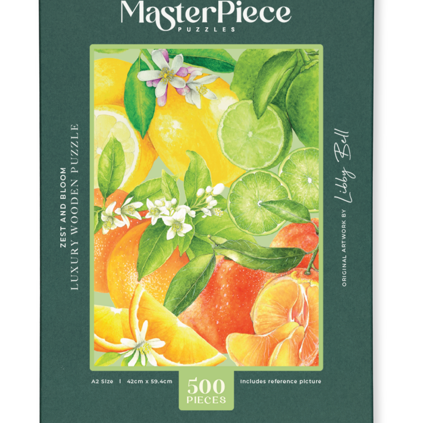 MasterPiece luxury wooden puzzle of Libby Bell watercolour artwork of citrus fruits.