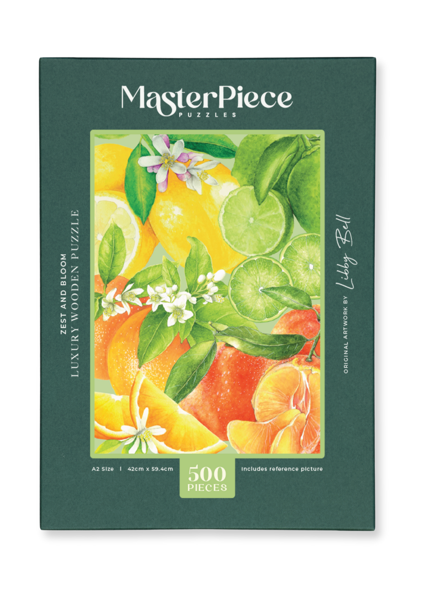 MasterPiece luxury wooden puzzle of Libby Bell watercolour artwork of citrus fruits.
