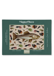 MasterPiece luxury wooden puzzle of a brown trout watercolour and pencil artwork by Caron Andrews. Great for gifting for men who love flyfishing!