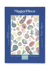 MasterPiece wooden puzzle of awatercolour seashell and seaweed artwork by Tamzin Heynes of Moon and Brush.