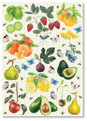 A premium wooden jigsaw puzzle of a watercolour artwork of ripe fruits, buzzing bees and fluttering butterflies, painted by Libby Bell. They are perfect for art lovers, garden admirers and anyone looking for a thoughtful gift.