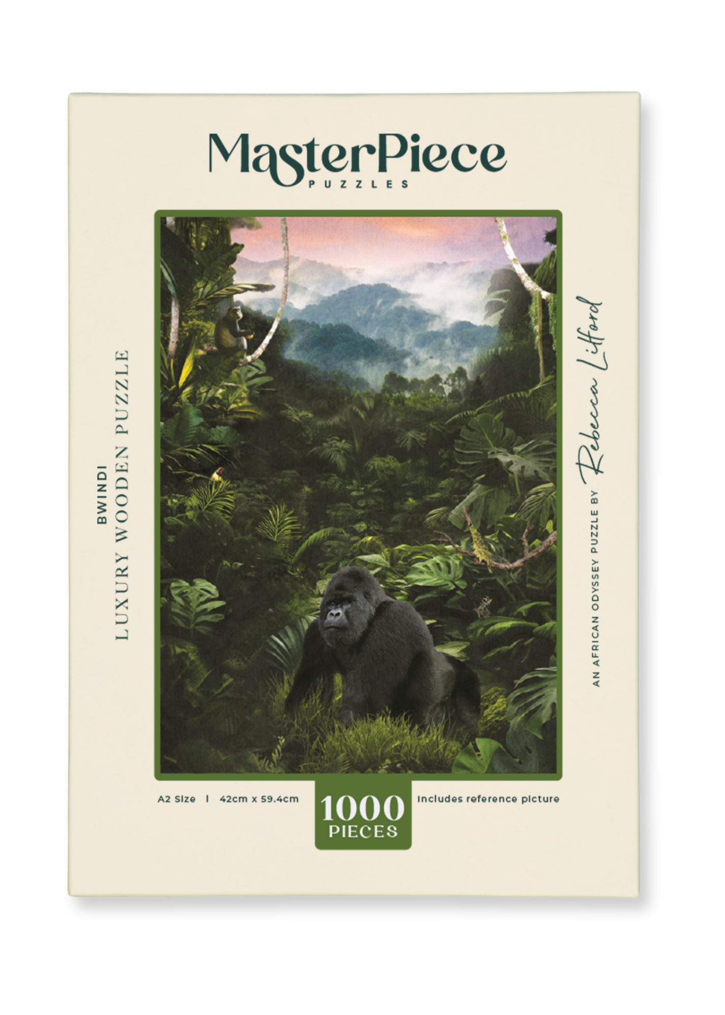 Bwindi is a MasterPiece wooden jigsaw puzzle from the African Odyssey poster series designed to showcase Africa’s most iconic natural wonders. Bwindi Impenetrable Forest is a UNESCO World Heritage Site known for its rich biodiversity and dense rainforest. Precision-cut from 3mm thick wood and expertly printed, our MasterPiece puzzles offer a tactile and satisfying puzzling experience like no other. They are perfect for art lovers, nature enthusiasts and anyone looking for a thoughtful gift.