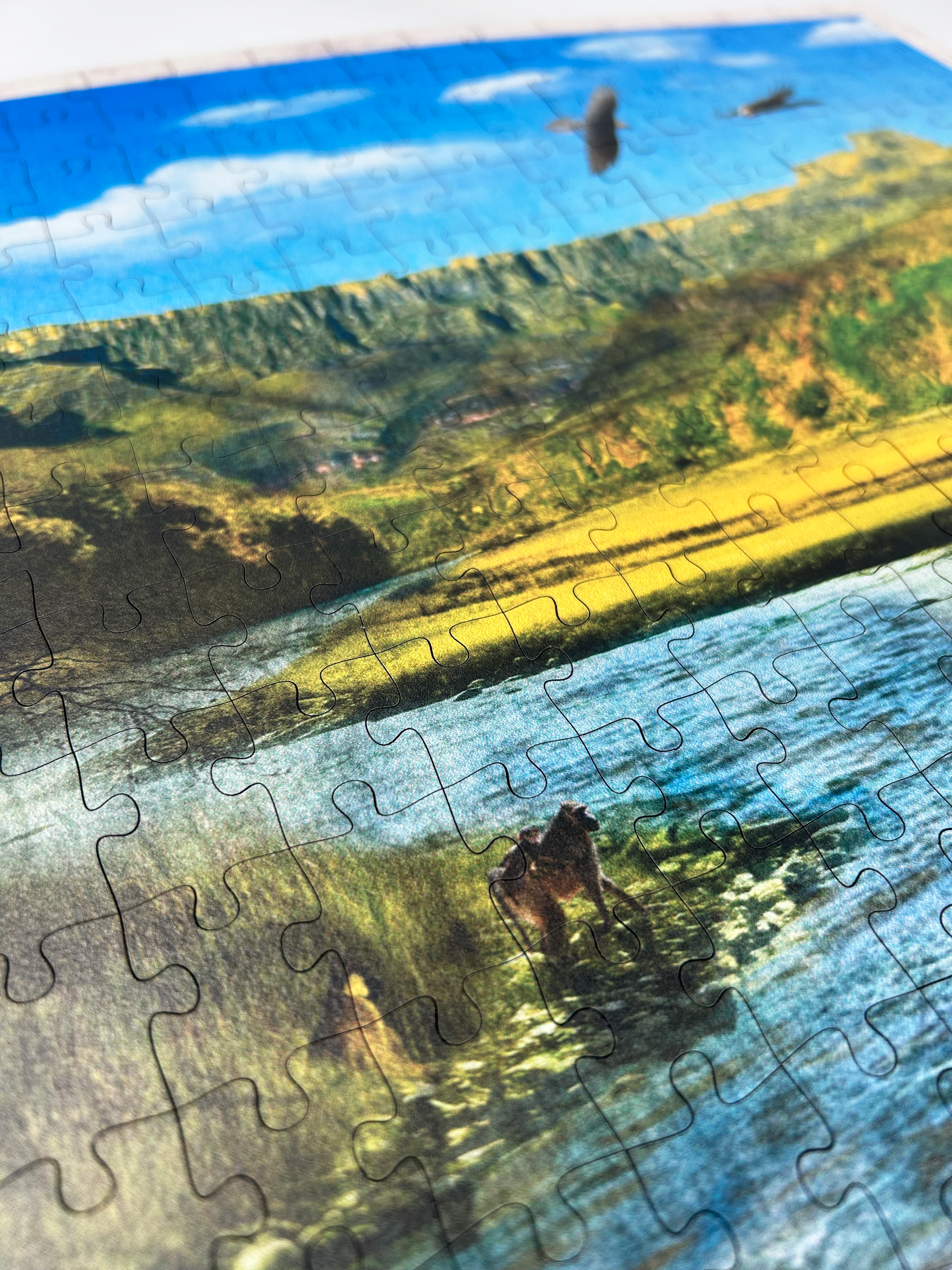 MasterPiece luxury wooden puzzle of African Odyssey Drakensberg poster, featuring the Drakensberg Amphitheatre. Made in Cape Town, South Africa.