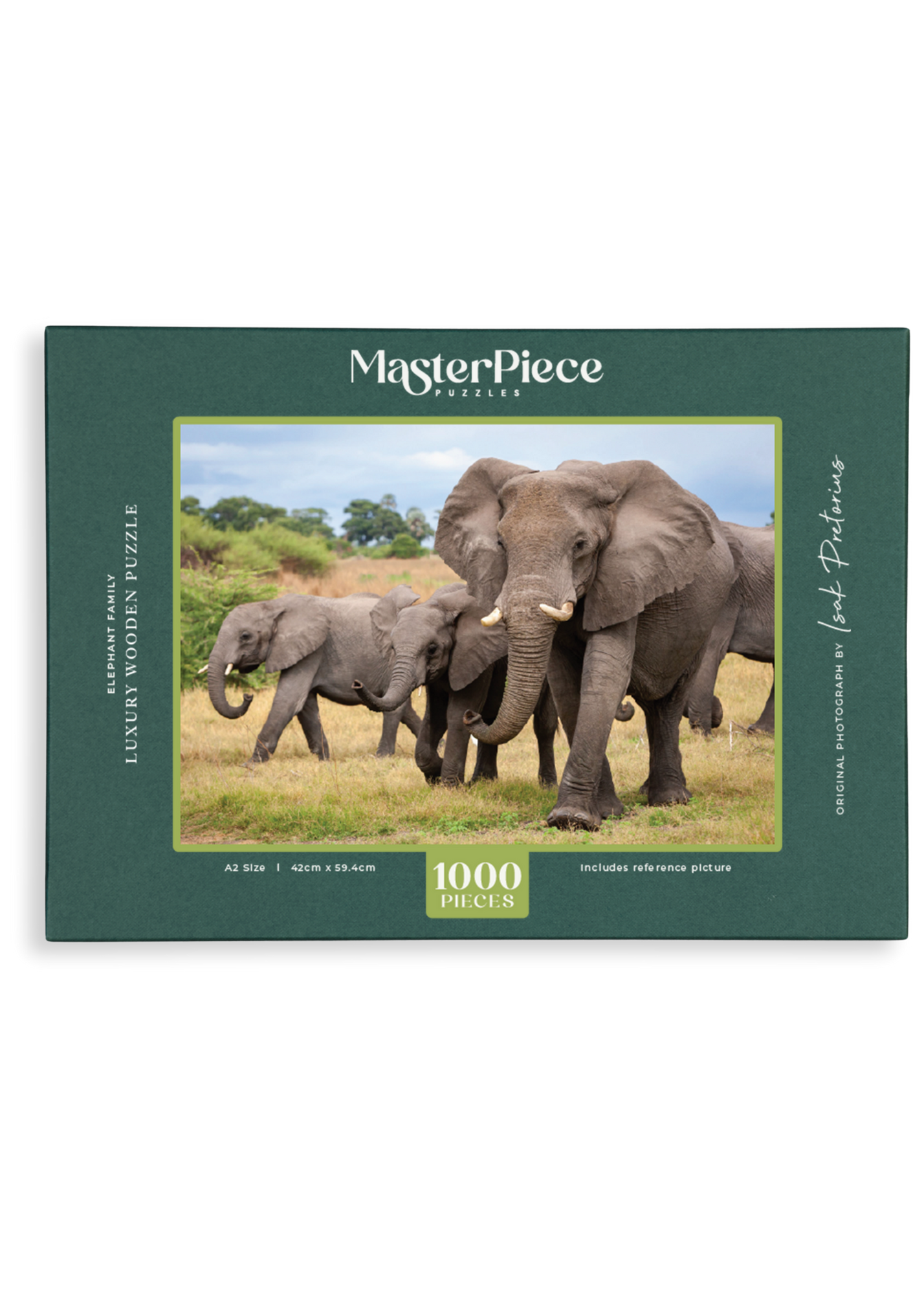 Elephant Family is a wooden jigsaw puzzle featuring a photograph of a herd of elephants.  Perfect for wildlife lovers, nature enthusiasts and gift givers.