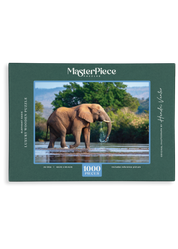 A wooden jigsaw puzzle featuring a photograph of an elephant bull. Perfect for wildlife lovers, nature enthusiasts and anyone looking for a thoughtful gift.