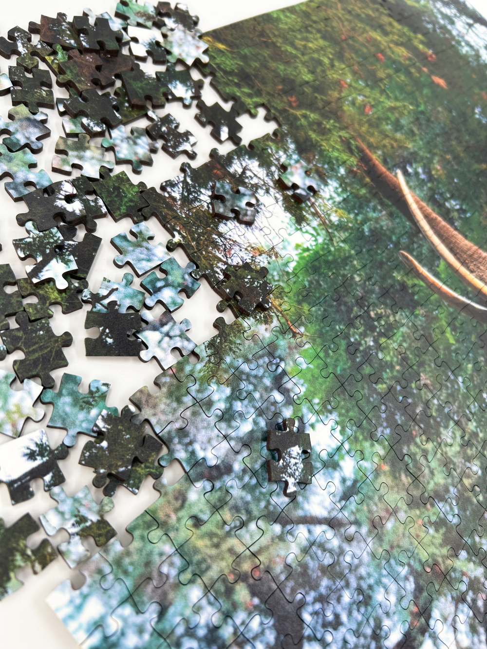 A wooden jigsaw puzzle featuring a striking photograph of an elephant. Perfect for wildlife lovers, nature enthusiasts and anyone looking for a unique gift. 