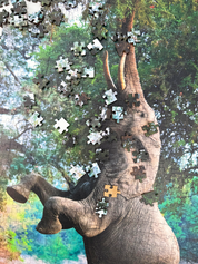 A wooden jigsaw puzzle featuring a striking photograph of an elephant. Perfect for wildlife lovers, nature enthusiasts and anyone looking for a unique gift. 