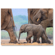 MasterPiece luxury wooden puzzle of a South African wildlife photograph of an elephant calf with other elephants taken by Hendri Venter. A way to disconnect, relieve stress and a great gift idea.