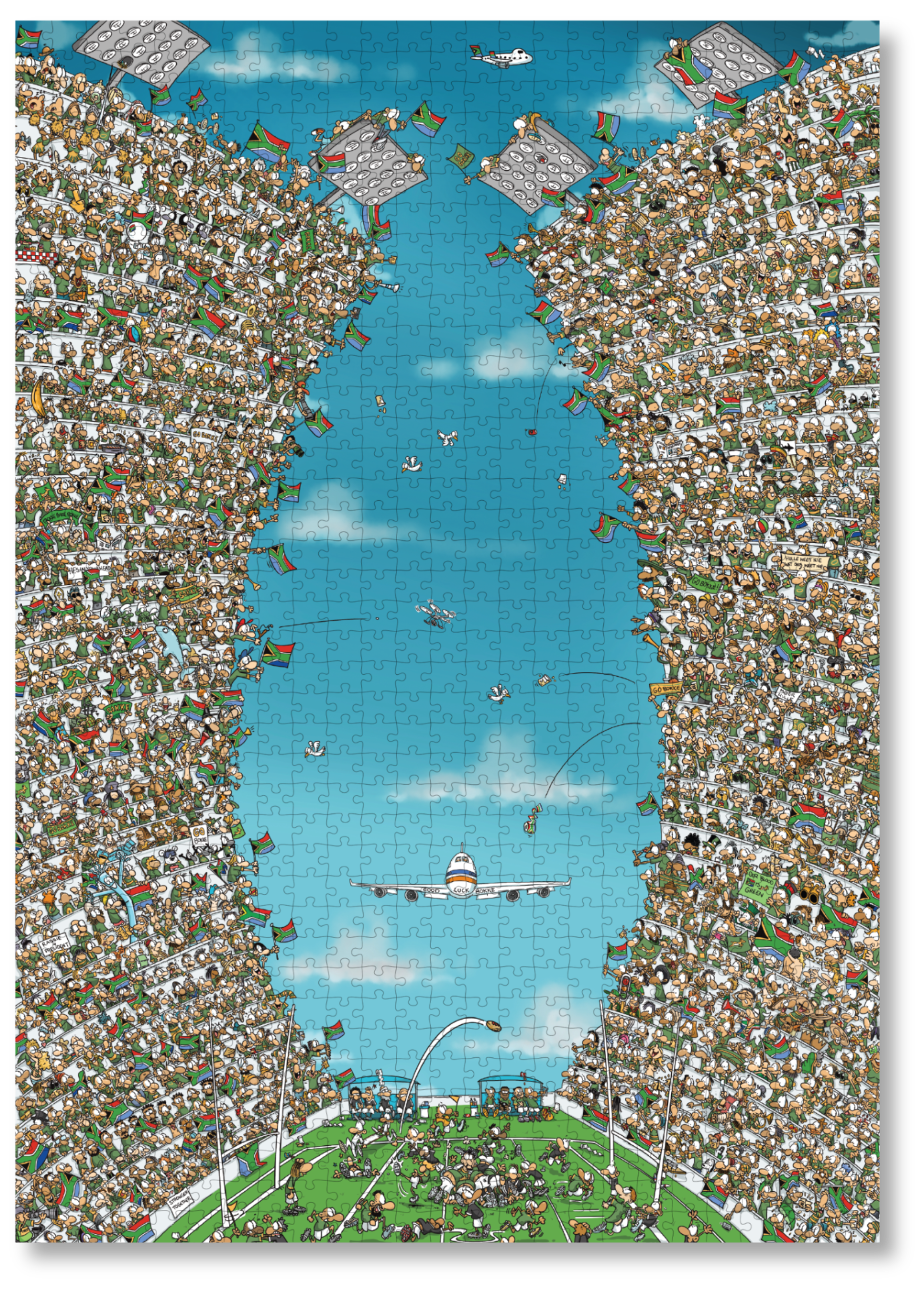 Epic Bokke is a MasterPiece wooden jigsaw puzzle that showcases a passionate crowd of of Springbok fans, along with the game taking place on the pitch. With every small detail, it's a challenging build, packed with colour and energy, but 100% worth the effort once complete. 