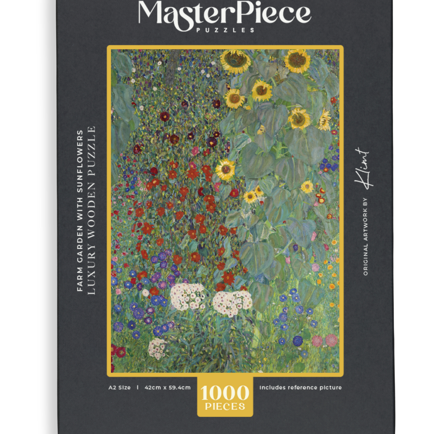 Farm Garden with Sunflowers is a MasterPiece wooden jigsaw puzzle of one of Gustav Klimt’s paintings. This richly detailed painting captures a blooming garden in full colour, showcasing Klimt’s signature style and love for organic beauty.

Precision-cut from 3mm thick wood and expertly printed, our MasterPiece puzzles offer a tactile and satisfying puzzling experience like no other. They are perfect for classic art lovers and anyone looking for a thoughtful gift. 