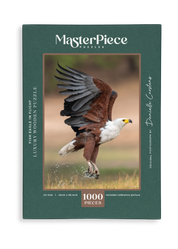 A wooden jigsaw puzzle featuring photograph of a fish eagle. Perfect for wildlife lovers, birders, nature enthusiasts and anyone looking for a thoughtful gift. 