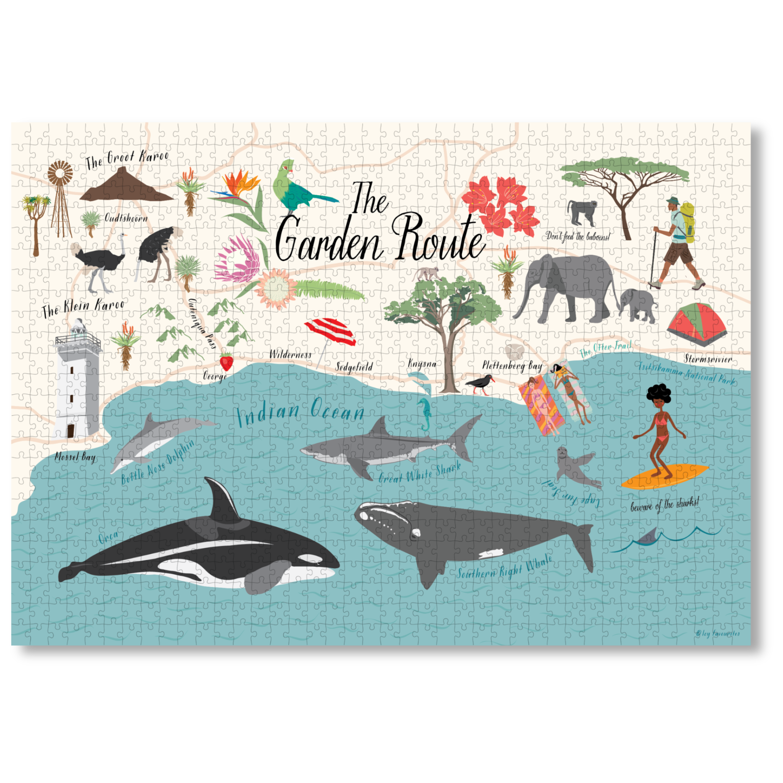 The Garden Route is a MasterPiece wooden jigsaw puzzle that features the stunning stretch of coast, forests and mountains along South Africa’s southeastern coast. Precision-cut from 3mm thick wood and expertly printed, our MasterPiece puzzles offer a tactile and satisfying puzzling experience like no other. They are perfect for art lovers, proud South Africans, tourists and anyone looking for a thoughtful gift. 