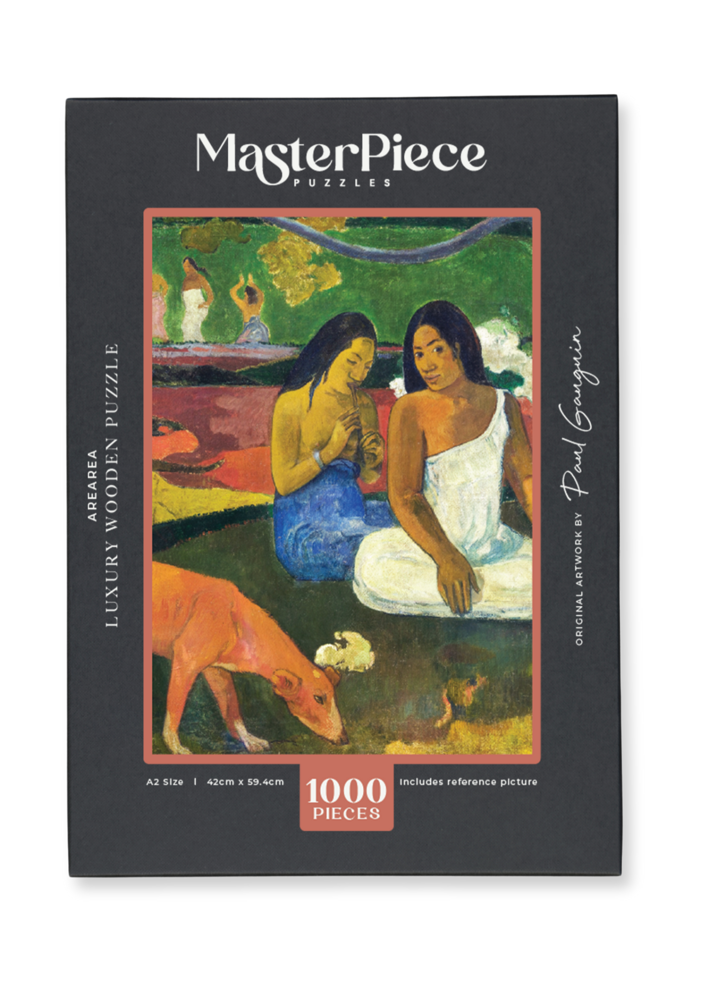 Arearea is a premium wooden jigsaw puzzle of one of Paul Gauguin's paintings.  Perfect for classic art lovers and anyone looking for a thoughtful gift.
